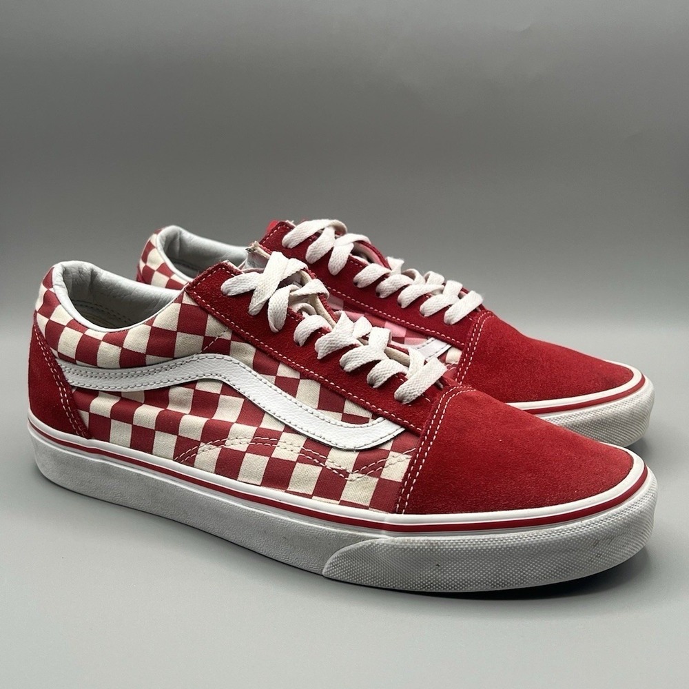 Vans Old Skool Checkered Red Skateboard Shoes - Men's Size 10 USED